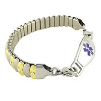 Women's Medical Alert ID Bracelet - Custom Engraving Included, Two-Tone Sparkle, Stretch - Asteria, Purple - Size 7.25