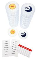 AM/PM Stackable 7 Day Clear Pill Organizer with 2 Lids, a Set of Weekday Labels & Bonus Medical Alert Card (Large)