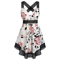 general3 Strappy Tank Tops for Women Plus Size V Neck Floral Print Sleeveless Back Cross Bandage Vest Shirts (White, XXX-Large)