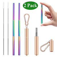 Senneny 2 Pack Telescopic Reusable Straws Stainless Steel Metal Drinking Rainbow Straw Portable Collapsible Straw with Travel Case Cleaning Brush Keychain (Rose Gold & Rose Gold)