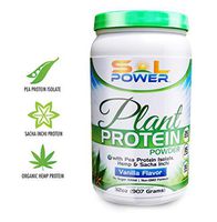 Organic Hemp Vegan Plant Protein Powder, SOL POWER, Vanilla with Spirulina, Sacha Inchi, and Pea Isolate for Healthy Digestion Staying Young Non-GMO