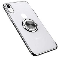 Compatible with iPhone X Case Transparent Soft Slim Silicone Kickstand Cover Magnetic Car Mount Built in 360 Rotatable Ring Clear Anti-Shock Protective Bumper Cover for iPhone X (Silver)