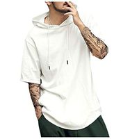 Kiyotoo Mens Hipster Hip Hop Workout Short Sleeve Hoodies Zipper Longline Pullover Hooded Gym Sweatshirts Drawstring White