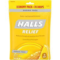 HALLS Relief Honey Lemon Sugar Free Cough Drops, Economy Pack - 70 Drops