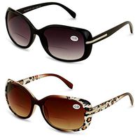 2 Pairs Women Bifocal Reading Sunglasses Reader Glasses Cateye Vintage Outdoor (2 Pairs (Black/Leopard), 2.75)
