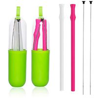 Collapsible Silicone Straws, Reusable Drinking Straws Folding Drinking Straws BPA-Free with Cleaning Brush & Case for Travel, Home, Office, School (Rose+White)