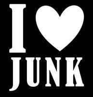 I Love Junk Vinyl Sticker Decal | Cars Trucks Laptop | 4.772 Inch Width X 5.5 Inch Height White HGC0154