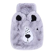 SOURBAN Portable Cute Cartoon Hot Water Bottle Bag Safe and Reliable Plush Rubber Washable Household Warm,Grizzly
