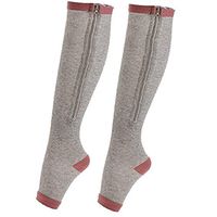 Zipper Compression Socks (1 Pair) Men Women Running Pregnancy Flight & Travel Nursing (Grey/BrickRed, XXL-(Calf 12.5"-16")(Ankle 9"-11"))