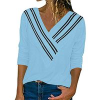 Cenglings Women's Sexy V Neck Stripe Print Long Sleeve Blouse Patchwork Slim Fit Sweater Party Plus Size Sweatshirt Blue