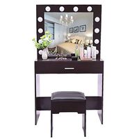 Xesvk Dressing Table Set with Bulb Brightness Mirror &Cushioned Stool, Dressing Table Vanity Makeup Table with Free Make-up Organizer,US Stock