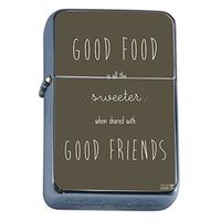Good Food Friends Flip Top Oil Lighter Em1 Smoking Cigarette Silver Case Included