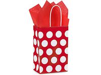Pack of 25, Rose Red Polka Dots Paper Bags 5.25 X 3.5 X 8.25" Great For Christmas Or Valentine Packaging