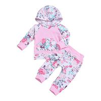 2Pcs Baby Girl Clothes Set Newborn Long Sleeve Flowers Hoodie Tops+Pants Outfit Playwear Pink