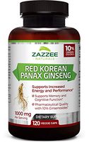 Zazzee Red Korean Panax Ginseng, 10% Ginsenosides, 120 Veggie Caps, Extra Strength, 1000 mg per Serving, Vegan, Non-GMO and All-Natural, Premium Support for Energy, Performance and Cognitive Health
