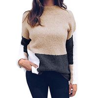 Theoylos Women's Sweater Color Block High Neck Knit Pullover Slim Fit Long Sleeve Ladies Warm Fleece Sweaters Tops Khaki