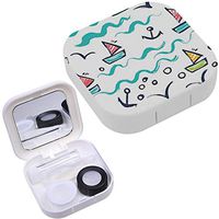 Portable Contact Lens Case Box Travel Kit Mirror + Bottle + Tweezers Container Holder [ White Boats Children ]