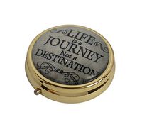 Glasscase Life is A Journey Custom Glass Stainless Steel Gold Round Pill Case Medicine Vitamin Organizer Holder Case