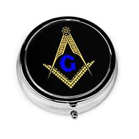 Freemason Masonic Portable Round Silver Pill Box Pocket 3 Compartment Medicine Case for Pocket Or Purse