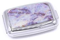 Purple Marble Print Rectangular Curved Edges Pocket Purse Portable Travel Pill Box & Medicine Organizer (2 Compartments)
