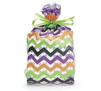 Small Halloween Chevron Striped 7x2x3" Cello Party Treat Food Snack Bags (75 ct)