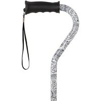 Black and White Adjustable Offset Walking Cane with Comfort Gel Grip