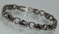 Love Heart Shape Titanium Power Energy Magnet Therapy Bracelet with Strong Magnet Stones (Link Removal Tool Included)- Free “LED Flashlight with Key Chain” with Your Order- 161BR