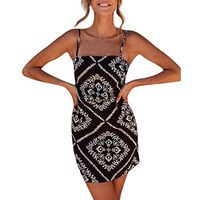 JQjian Sexy Women Casual Bohemia Printed Backless Hollow Sleeveless Sling Bandage Mini Dress (S, Black)