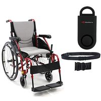Karman S-Ergo 115 Ultra Lightweight Ergonomic Wheelchair | Seat Size 16" X 17" | Swing Away Footrest | Quick Release Wheels in Red & Free 130 dB Black Safety Alarm! + Black Belt!