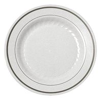 China-Like White w/ Silver Border Premium Quality Heavyweight 7.5" Plastic Plates 10 Count