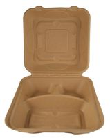 World Centric's 100% Biodegradable, 100% Compostable Bagasse 9" X 9" X 3" Three Compartment Clamshell (Pack of 100)