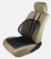 ObboMed SM-7500 Adjustable Mesh Breathable Lumbar Support with Wooden Beaded Massage Car Seat Cover Cushion, Versatile Secure Hook Strap, Posture Correction Back Hip Pain Relief Size 20” x 16” Black