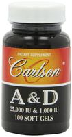 Carlson Labs Vitamin A and D, 25000/1000 IU, 100 Softgels
