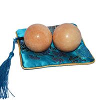 2'' Chinese Baoding Balls Health Exercise Stress Balls Jade Orange Natural Marble Stone Balls Hand Balls Gift for Parent Young People (with Blue Bag)