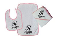 Personalized Custom Alphabet Family Name Letter Cotton Boys-Girls Baby Bib-Burb-Towel Set - Pink, One Size