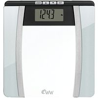 WW Scales by Conair Body Analysis Glass Bathroom Scale - Measures Body Fat, Body Water, BMI, Bone Mass, 4 User Memory, 400 lb. capacity, Black / Chrome
