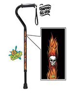 Walking Cane Gel Grip Handle Self Adjustable Aluminum Skulls with Flames Men or Women Cool