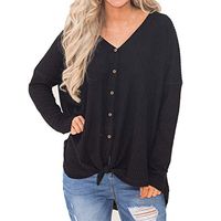 FRC0LT 2018 Fashion Women Cardigan FRCOLT Womens Waffle Knit Tunic Blouse Tie Knot Henley Tops Bat Wing Plain Shirts (XL, Black)