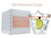 Modern Dining | 100 Rose Gold Plastic Cups 9oz Rimmed Clear Premium Fancy Tumblers Disposable Elegant Party Plastic Cups for All Dinner Parties
