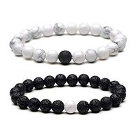 Reizteko 2pcs Yin and Yang Elastic Lava Stone Essential Oil Diffuser Black Matt White Howlite Bracelet (matt)