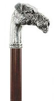 Silver Plated Fox Terrier Dog Knob Handle Walking Cane - Walnut Shaft