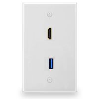 BATIGE HDMI and USB 3.0 Keystone Wall Plate Single Gang USB 3.0 HDMI Wall Outlet Mount Socket Face Plate Cover - White