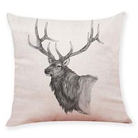 Pgojuni Pillow Case Cotton Linen Cushion Cover Merry Christmas Xmas Lovely Elk Printing Pillow Case Cushion Cover for Sofa/Couch 1pc 45X45 cm (G)