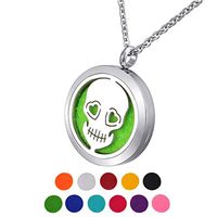 HOUSWEETY Aromatherapy Essential Oil Diffuser Necklace Pendant - Stainless Steel Locket with 24" Chain, 11 Refill Pads(Non-Engraving)