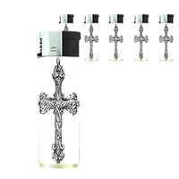 Perfection In Style Butane Refillable Electronic Lighter Set of 5 Pieces Vintage Cross Design 001