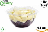64oz Clear Disposable Salad Bowls with Lids (10 Pack) - Clear Plastic Disposable Salad Containers for Lunch To-Go, Salads, Fruits, Airtight, Leak Proof, Fresh, Meal Prep | Rose Bowl Container (64oz)