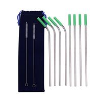 FDA Approved Stainless Steel Straws - Set of 8 Long Metal Drinking Straw - 4 Straight 4 Bent Reusable Straws for 20/30 oz Tumblers - Metal Straws with Silicone Tip, Cleaning Brush and Case - 11.8 inch