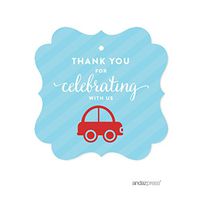 Andaz Press Birthday Fancy Frame Gift Tags, Thank You for Celebrating with Us, Car, 24-Pack, for Gifts and Party Favors