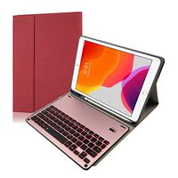 iPad 7th Generation Case, Lyperkin Leather Stand Case Smart Cover with Detachable 7 Colors Backlit Keyboard & Pencil Holder Compatible for iPad 7th Gen 10.2inch 2019