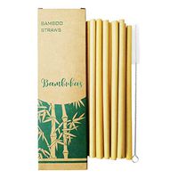 Bamboo Drinking Straws - Eco-Friendly, Biodegradable, and Reusable with Straw Cleaner and Cotton Drawstring Storage Bag (10-Pcs)